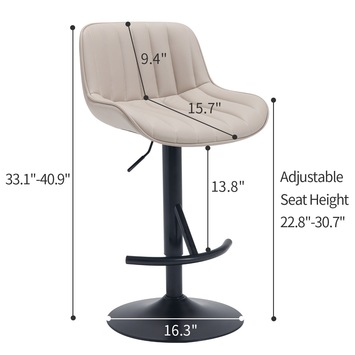 Adjustable swivel Light Luxury Premium bar stool for Kitchen Counter and Dining Room set of 2  KHAKI